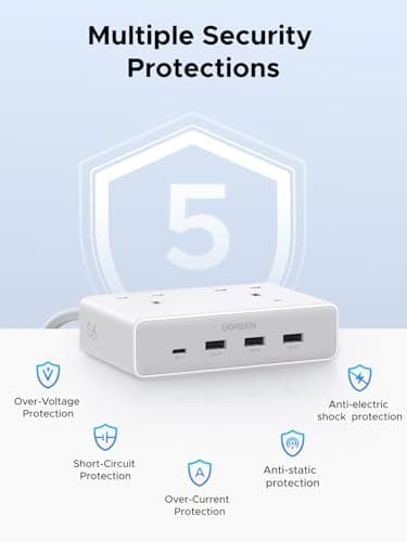 UGREEN Extension Lead 1.5M, 2 Way Power Strip with 4 USB Ports — view 6