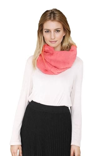 Lina & Lily Solid Colour Faux Fur Women's Infinity Scarf Winter Neck Warmer Snood (Coral) — view 2