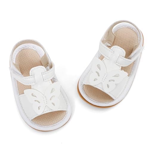 LACOFIA Baby Girls Sandals Infant Breathable Summer Sandals First Walking Shoes with Anti-Slip Soft Sole White Butterfly 12-18 Months — view 5