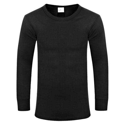 ShopMCR Men's Thermal Long Sleeve Top - Soft Polyester & Cotton Blend Base Layer, Winter Warmth, Full Sleeve Insulation, Available in Black, White, Grey & White, Sizes S-2XL Pack of 1 (Black, 2XL)