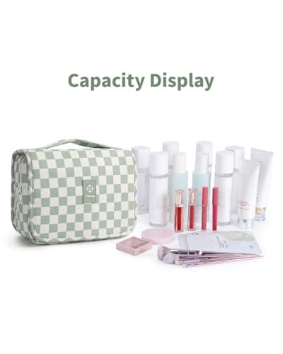 Narwey Hanging Toiletry Bag, Toiletry Bags for Women, Travel Toiletry Wash Bag Women, Toiletries Bag Washbag Makeup Bag Cosmetic Make up Organizer for Essentials (Mint Green Checkerboard) — view 5