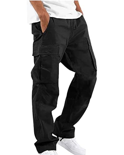 YAOHUOLE Lightweight Cargo Trousers for Men UK Loose Fit Black XXL