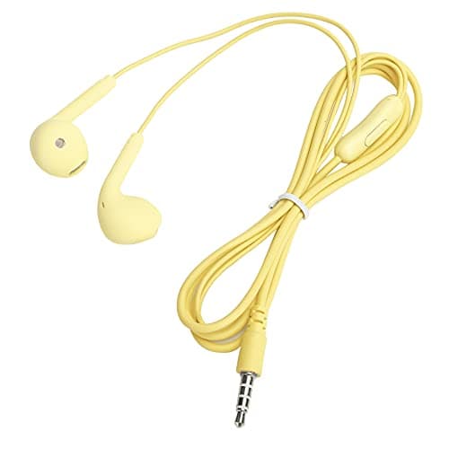 Fabater Wired Earphone, Small Lightweight Ergonomic Design Super Stable Fit Comfortable Wear HiFi Sound Quality Wire Controlled Headphone, 3.5mm Plug Earphone with Wire Control Plug and (Yellow) — view 2