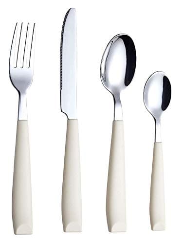 EXZACT 16pcs Cutlery Set Stainless Steel Wide Handles Serves 4 Cream