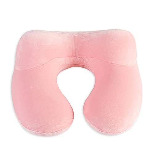 Inflatable Travel Pillow - 100% Soft Velvet Neck Support for Traveling, Airplanes, Trains, Cars, and Offices with Compact Carrying Bag, Breathable and Washable Cover, Ideal for Adult Sleepers (Pink) — view 2