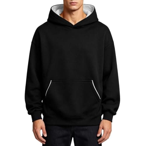 Men's Fleece Lined Hoodie Oversized Contrast Pullover Winter Coat