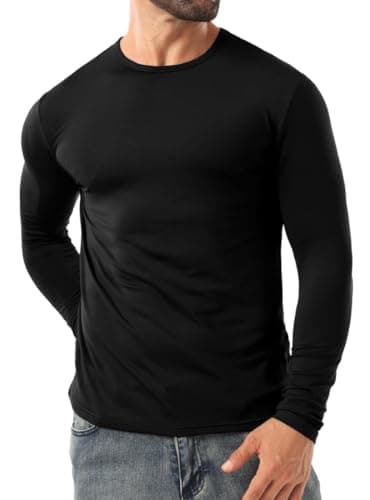 PrinStory Thermal Top for Men UK Long Sleeve Thermal Underwear Crew Neck Basic Base Layer Winter Warm Soft T-Shirt (Black, XL) — view 3