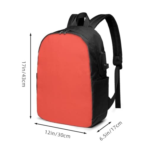 Coral Red Print Laptop Backpack 17 Inch With Usb Charging & Headphone Port, Waterproof Stylish Computer Bags For School Business Travel Work Student Teacher — view 3
