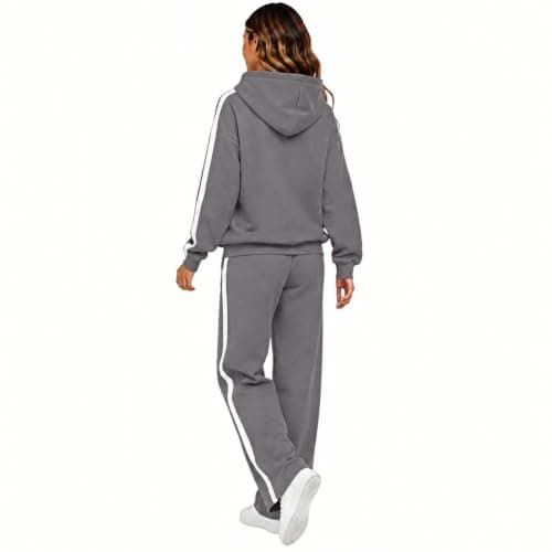 Womens Grey 2 Piece Outfit Pullover Hoodie and Wide Leg Trousers — view 3