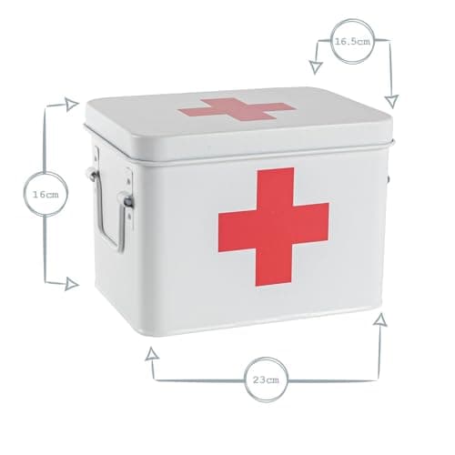 Harbour Housewares Vintage Metal First Aid Box - 23cm - White - Compact Medical Storage Tin with Removable Tray & Handles - Steel Emergency Medicine Storage Plasters, Pills & Essentials — view 3