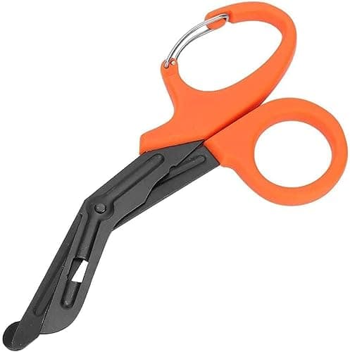 Stealth Black Coated First Aid Scissors, Stainless Steel Safety Scissors for Bandages, Gauze & Tape, Rounded Tip Emergency Scissors for First Aid Kit, Home, Travel & Workplace (Black & Orange, 15cm) — view 4