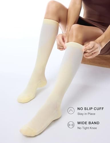 FITRELL 3 Pairs Compression Socks for Women and Men 20-30 mmHg Travel Flight Socks Medical Knee High Socks for Sport, Flying, Carers, Nurse, Pregnant Women, Varicose Veins, Brown+Apricot+Khaki, L/XL — view 4