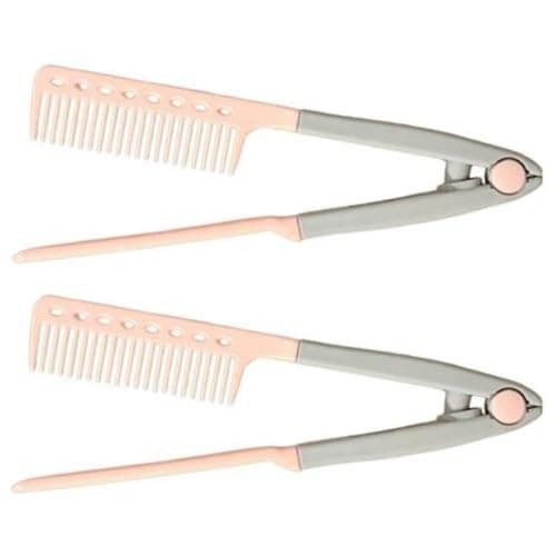 Heat-resistant V Hair Styling Comb, 2 Pieces V Shaped Hair Straightening Comb For Flat Iron, Hairdressing Grooming Combs, Professional Brush Supplies For Home Travel Dating Holiday Road Trip