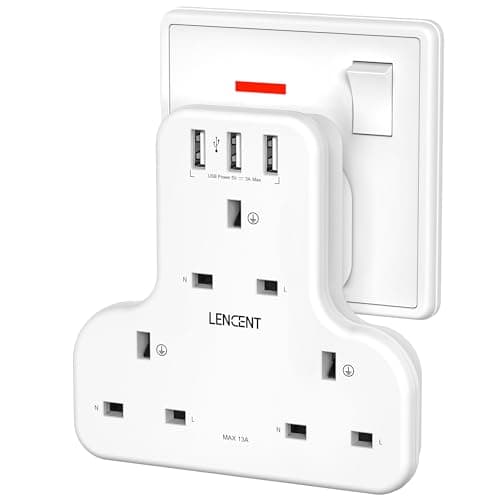 LENCENT Plug Extension Socket, 3 Way Multi Plug Socket with 3 USB Ports