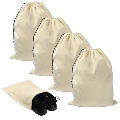 OSDUE 4 Pcs 45 x 35 cm Travel Shoe Bags with Drawstring for Packing, Beige