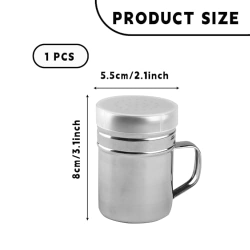 Bojueshaw Stainless Steel Powder Shaker Bottle,Multi-Hole Dispenser Rust-Proof Kitchen & Baking Tool with Handle for Cocoa,Sugar,Flour & Spices — view 2