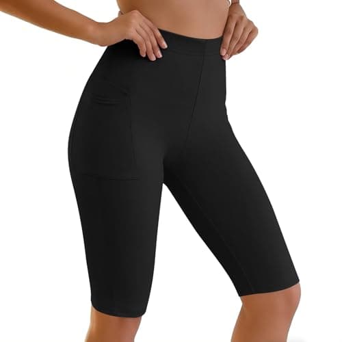 Cycling Shorts with Pockets for Women UK High Waist Tummy Control Shorts Gym Workout Running Sports Yoga Swim Short Leggings Comfort Soft Power Stretch Tights Fitness Walking Biker Active Pants — view 5