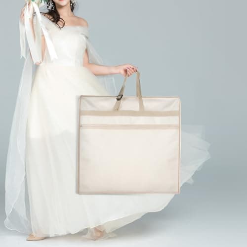 KEEGH Wedding Dress Bag 72” Trifold Long Dress Covers Garment Bags, Beige — view 5