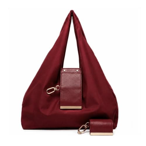 Transformable Bag Stylish Vegan Leather Tote and Keychain Charm (Red)
