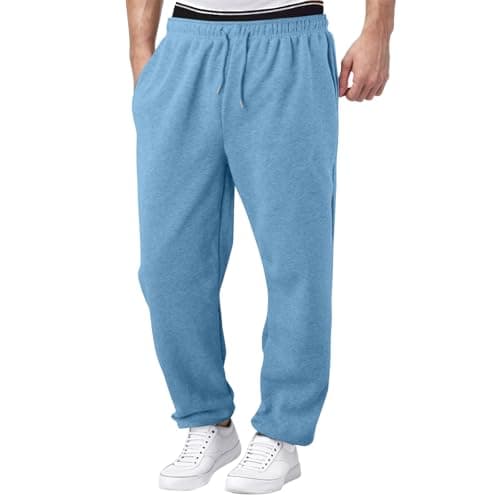 Black School Trousers Boys Casual Jogger Straight Leg Sweatpants Elastic Waist Tracksuit Bottoms for Kids Open Hem Wide Leg Trousers with Drawstring Ideal for Back to School (Light Blue, 13-14 Years) — view 3