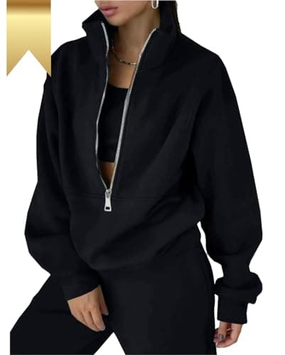 Eisctnd Womens Fashion Womens Joggers Sweat Sets Women Half Zipper 2 Piece Outfits Joggers Pants Sweatshirt Set Travel, Black, Large — view 6