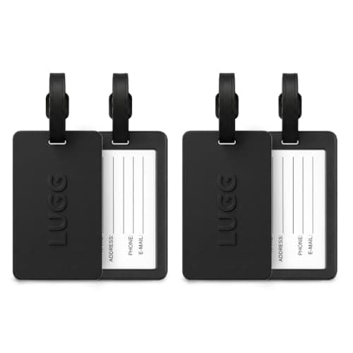 LUGG 2 Pack PVC Luggage Tags for Suitcases - Bright Colours for Easy Identification, Flexible and Tear Resistant, Secure Attachment with Clear ID Slot, Lightweight Travel Bag Tags - Black