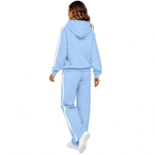 Womens Sky Blue 2 Piece Outfit Pullover Hoodie and Wide Leg Trousers — view 3