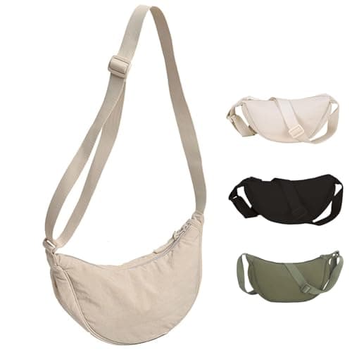 SUJIBHI Crescent Bag Nylon Dumpling Bag for Women Men Crossbody Bag with Adjustable Strap Solid Color Chest Bag Shoulder Bag Fanny Packs for Daily Use (Beige)