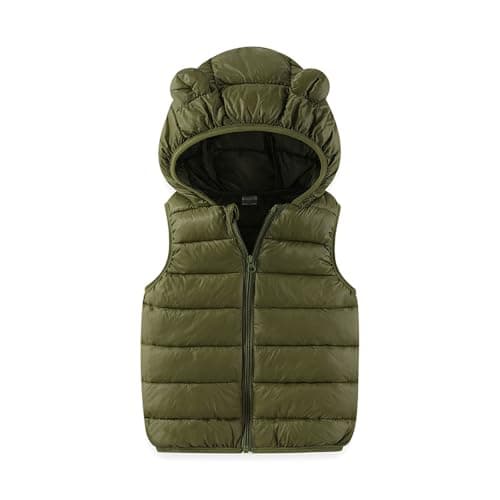 Mrat Toddler Baby Boy Girl Puffer Gilets Quilted Padded Down Coat Lightweight Packable Water Resistant Vest Sleeveless Winter Warm Waistcoat Hooded Casual Solid Color Jackets for Kids Ages 1-7 Years