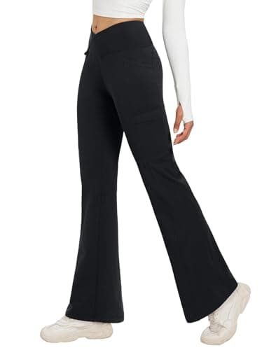 baleaf Womens Tall Fleece Lined Trousers Thermal Flared Leggings Water Resistant with Zip Pockets Ladies Long Winter Walking Hiking Pants Black-31'' M