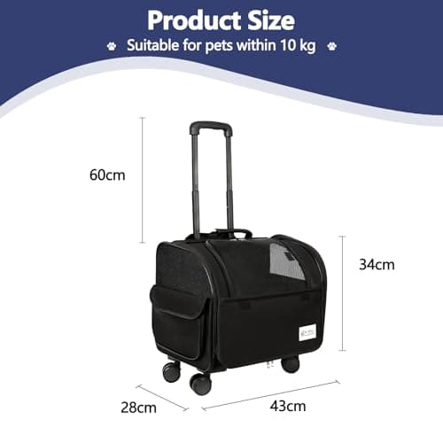 Galatée Dog Travel Bag With Removable Rolling Wheels, Airline Approved Pet Carrier, Foldable Cat Bag With Breathable Mesh, Pet Stroller(Black) — view 6