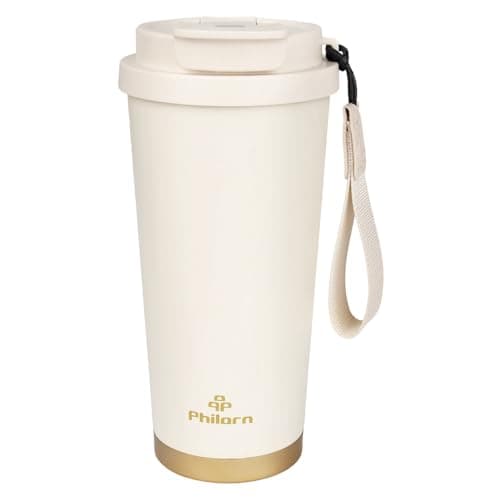Philorn Coffee Cup Travel Mug, 500ml Insulated Coffee Cup with Lid & Straw