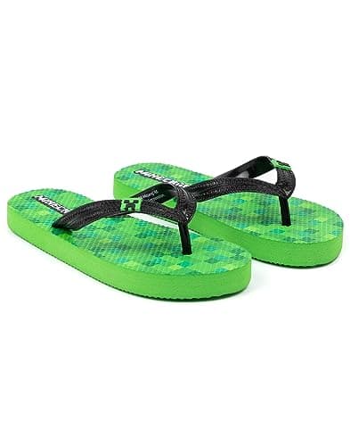 Minecraft Creeper Kids Sandals | Green Flip Flop Sliders For Boys & Girls | Block Pixel Game Villain Summer Shoes | Fun Slip-on Beach Footwear Merchandise Gift for Children and Teens — view 5