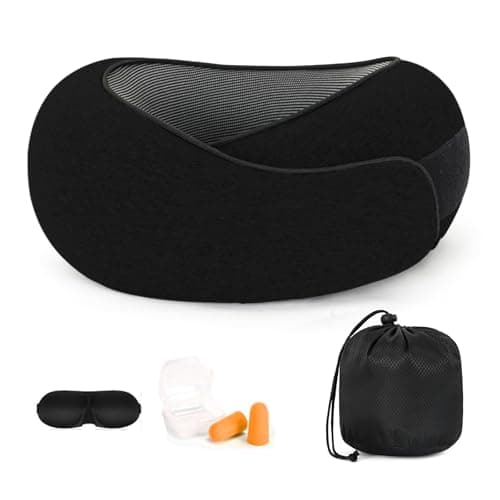 Purecas Memory Foam Travel Neck Pillow, 360° Support with Eye Mask&Earplugs