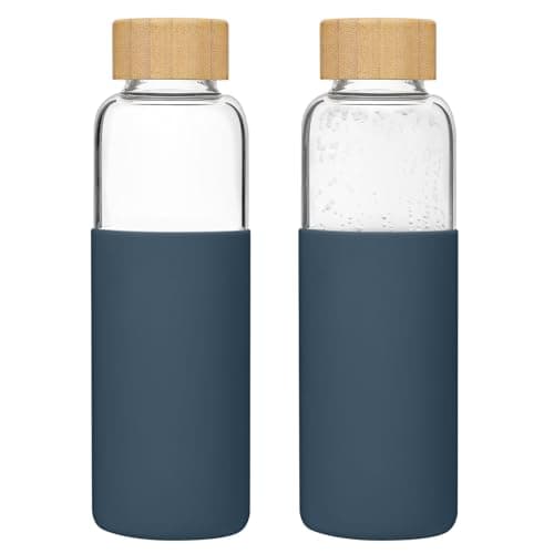 LIMILI 2 pack 500ML Glass Water Bottles With Bamboo Lids and Silicone Covers, Leak Proof Reusable Drinking Bottles for Hot Cold Drinks, Work, Gym, Home