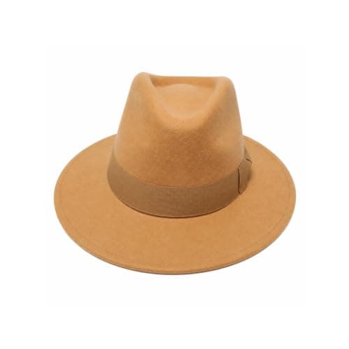 Novella Noori Indiana Jones Style Fedora Hat - Pure Wool Felt Wide Brim Fedora Hat for Men and Women - Crushable, Water-Resistant Vintage Wool Flet Fedoras - (Beige, UK, Alpha, L)