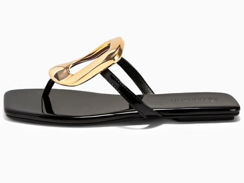 Coutgo Womens Flat Sandals Flip Flops Comfortable Slide Sandals Summer Beach Shoes with Metal Decoration Black 80 — view 4