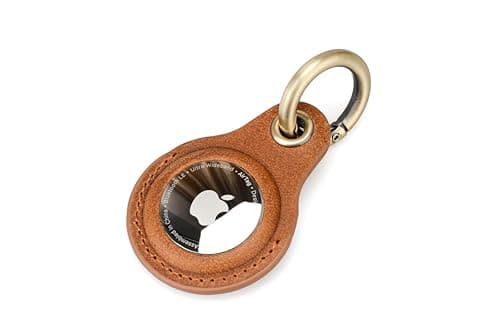 Habac Studio Airtag Keyring Genuine Leather with Brass Key Tags. Airtag Holder for Luggage GPS Tracker Dog Airtag Case Key Organiser. Key ring GPS Tag (Brown) — view 2