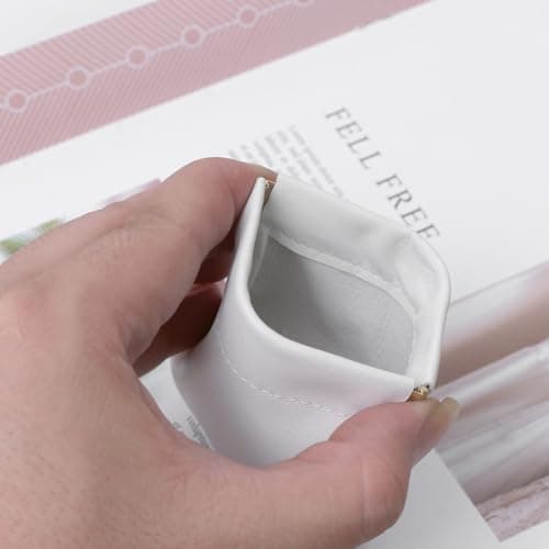 Hemobllo Leather Earphone Pouch Protective Bag with Automatic Closure Small Earplug Cover for Wireless Earbuds White Portable Headphone Carrying Case for Travel — view 4