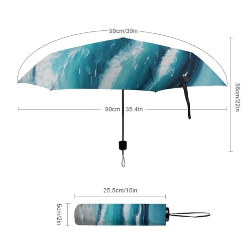 BVKWNTSA Windproof Travel Umbrella Turquoise Beach Original Seascape Compact, Light, Automatic, Sturdy And Portable, with Umbrella Cover, Suitable for Both Men And Women — view 2