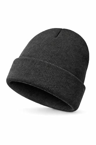 IQONEQ Unisex Knitted Beanie Hat for Men & Women, Warm Ribbed Winter Cuffed Beanie, Soft Stretch Pull-On Ski Hat for Outdoor, Walking, Work, Travel, Casual Everyday Cold Weather Wear Charcoal