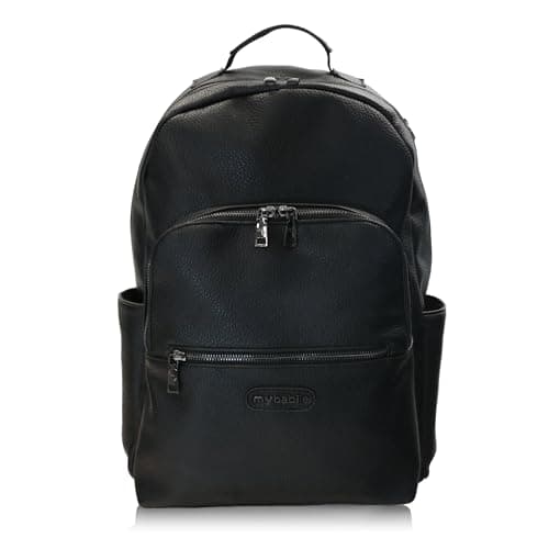My Babiie Backpack Pro Changing Bag - 2 Insulated Bottle Holders, Portable Changing Mat, Stroller Clips, Baby Travel Bag, Nappy Back Pack, Vegan Leather - Black & Gunmetal — view 2