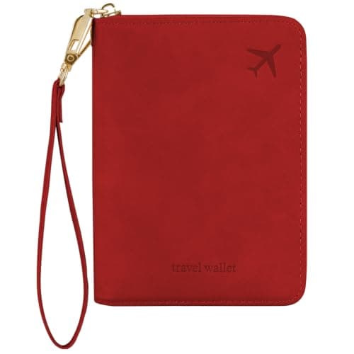 AOOSU Travel Wallet, Family Passport Holder, RFID Blocking Travel Accessories Document Organiser, Travels Document Holder for Tickets Waterproof Cover Holiday Essentials Case for Man & Woman Red