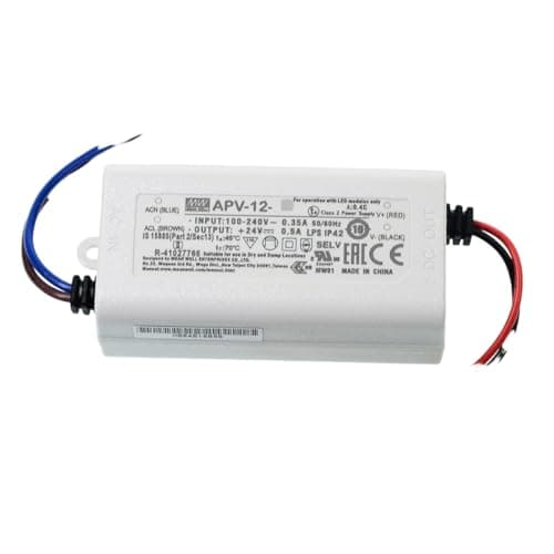 MEAN WELL APV 12W 15V 0.8A LED Driver, APV-12-15 AC-DC Single Output Constant Voltage Switching Power Supply Converter Transformer with IP42, Plastic Case