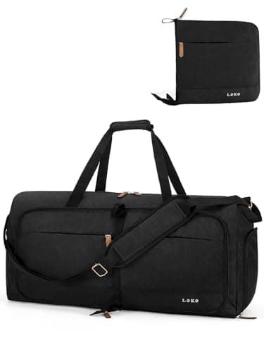 Lekesky Large Foldable Travel Duffe Bag - 60L Waterproof Holdall Luggage Bag with Shoes Compartment, Weekend Overnight Sports Bag for Women and Men(Black, 63 * 30 * 28cm)