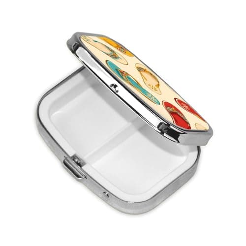 Summer Sandals Pattern Square Pill Box Mini Metal Travel Medicine Organizer 2 Compartments Pocket Portable Small Storage Case — view 2