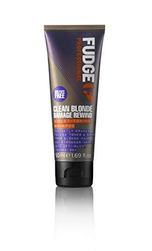 Fudge Professional Purple Toning Shampoo, Travel Size, Clean Blonde Damage Rewind Shampoo, For Blonde Hair, 50 ml