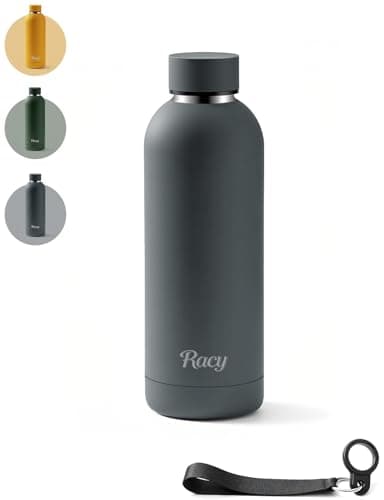 Stainless Steel Water Bottle with Strap - Insulated Metal Water Bottles Double Wall - 500ml/750ml/1L - 24hrs Cold/12hrs Hot - BPA Free - Leakproof for Sports, Hiking, Gym, Travel, Outdoor (Grey)