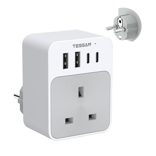 TESSAN UK to European Plug Adapter, Type E F Travel Adapter with USB C