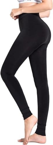 Fioeyr Women Ladies Thermal Winter Thick Velvet Stretchy Fleece Lined Leggings Pant Elastic High Waisted Tight Black — view 3